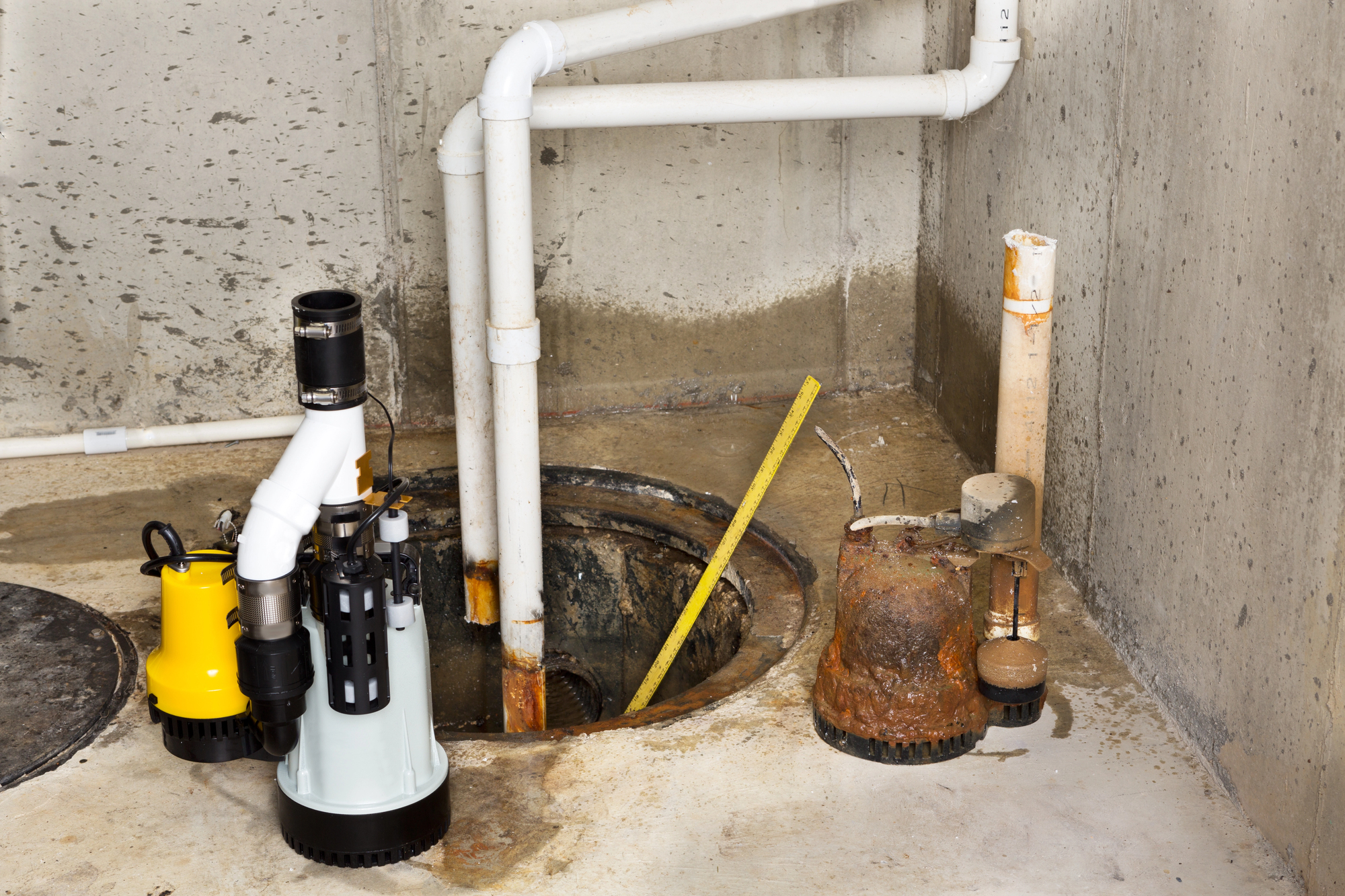 Depositphotos_37701301_L Sump pump in basement being repaired