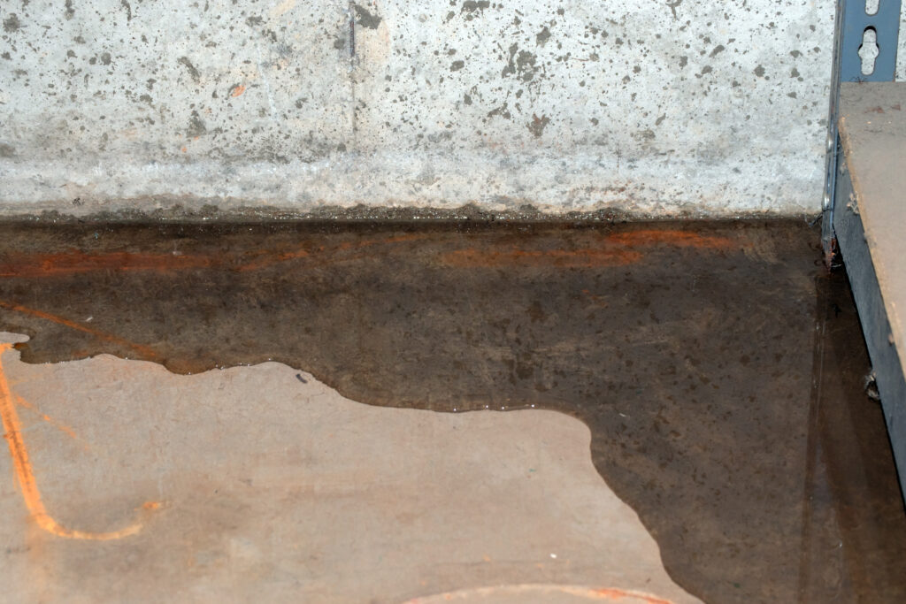 wet basement with water pooling